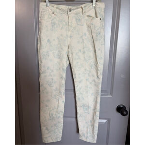 Women's ARTISAN NY Skinny Jeans Size 10 Off-White Light Blue-teal Floral #0049